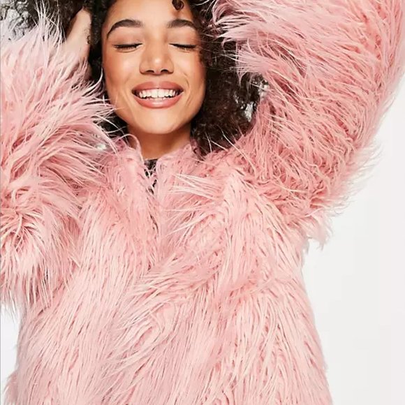 River Island Jackets & Blazers - NWT Pink Faux Fur Shaggy Jacket River Island Petite Barbiecore